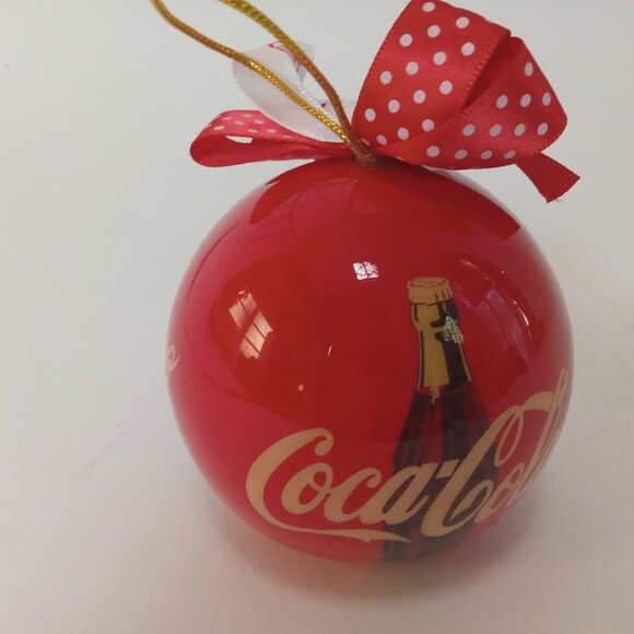 Vintage 1993 Coca Cola Christmas Ball Ornament With Red & White Bows - Picture 8 of 12